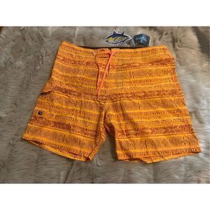 NWT Salt Life Mens Swim Trunks Orange Tribal Size 40
